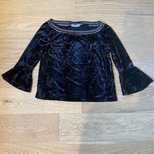 Rinascimento black velvet floral off the shoulder top, size M